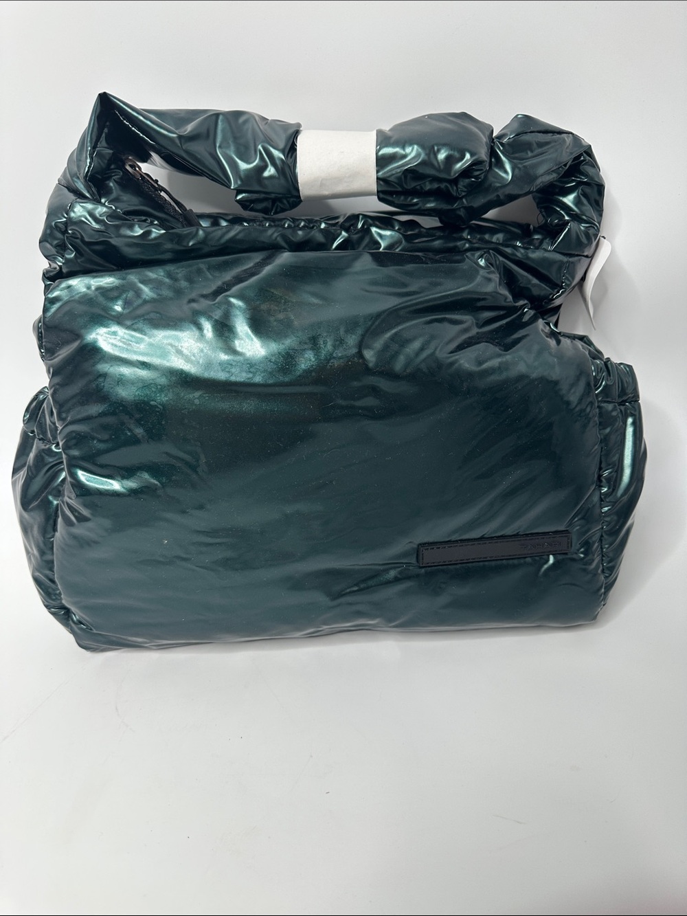 Tahari Peacock Green Iridescent Puffer Hobo Bag Metallic Bardot Quilted Tote NWT